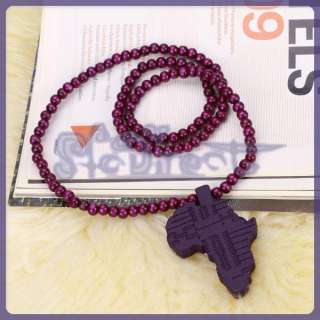 Good Quality Wood African map Pendant with 15 Wooden Beads Chain 