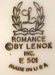 LENOX china ROMANCE Cup & Saucer Set E501  