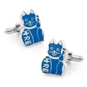   Blue Intelligent Intelligence Maneki Neko Lucky Cat Cufflinks Jewelry