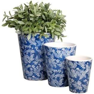   Design USA BD07 Blue Blossom Flower Pots, Round, Set of 3 