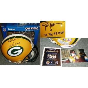 Brett Favre Signed Packers Riddell ProLine Helmet w/95,96,97 MVP 