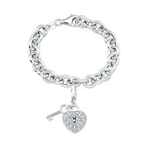   Heart Lock and Key Charm Bracelet with Diamond Accents, 7 Jewelry
