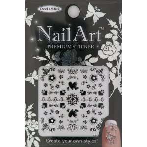  Nail Art Sticker Floral Design NSA 06 Black Beauty