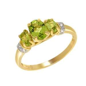  9ct Yellow Gold Peridot & Diamond Ring Size 6.5 Jewelry