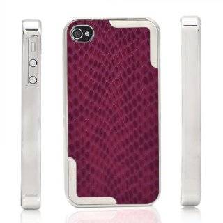 ATC Red Deluxe PU Leather Chrome Hard Case Cover for Apple iphone 4 