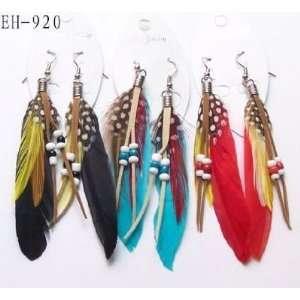  Tibetan Indian Style Feather and Leather String Earrings 