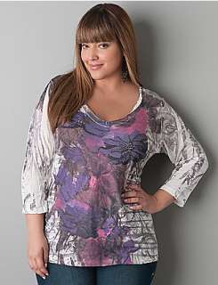 Full figure Striped floral sublimation tee  Lane Bryant