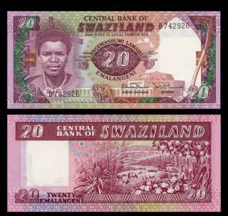 20 EMALANGENI Note of SWAZILAND 1986 King MSAWTI   UNC  