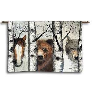  Trio Horse Bear & Wolf Tapestry Wall Hanging 34 x 26 