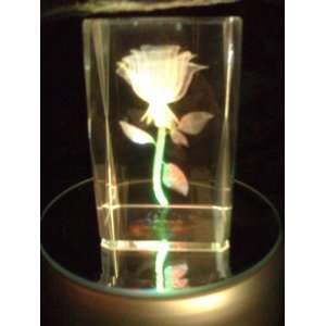  Laser Etched Crystal Cube Rose 