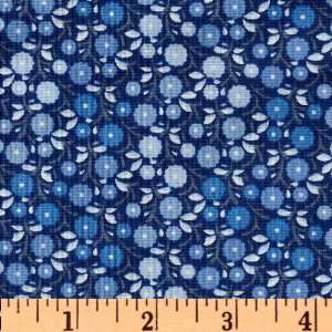  44 Wide Heirloom Blueberry Flowers Indigo Fabric By The 