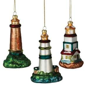  Glass Lighthouse Christmas Ornaments Set of 3