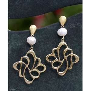  Gold vermeil pearl flower earrings, Petals Jewelry