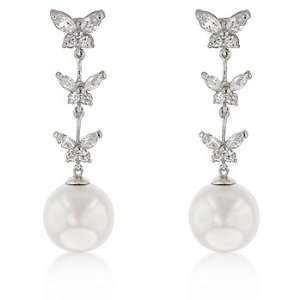  PEARL JEWELRY   White Gold Rhodium Pear Butterfly Dangles 