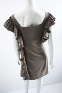 NWT Designer Vanessa Bruno Grey Ruffle Silk Dress M/2  