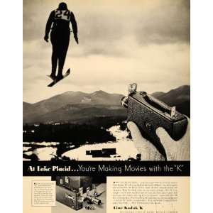 1935 Ad Eastman Movie Camera Cine Kodak K Skiing   Original Print Ad 