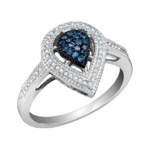 White and Blue Diamond Ring 1/4 Carat (ctw) in 10K White Gold, Size 8 