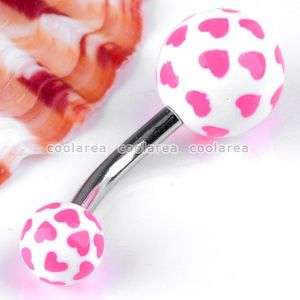   14G Pink Heart UV Stainless Steel Ball Belly Navel Ring Body Piercing