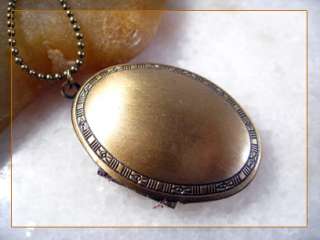 Elegant Oval Brass Picture Locket Pendant Ball Chain Necklace  