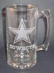 Personalized NFL Dallas Cowboys Laser Etched Glass Beer Mug 25oz