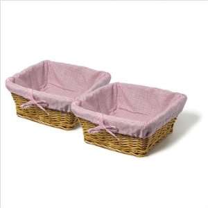  Large Willow Basket Set in Honey with Pink Gingham Liner 