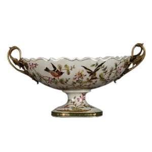  Planter with Bronze Hand le Willow Bird Pattern, 15.5 x 8 