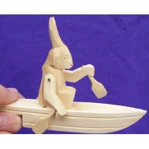 Easter Rabbit Bunny in Boat Bogorodskoye wood carving 
