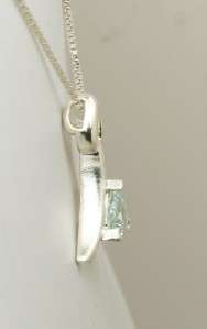 Aquamarine Trillion Cut Pendant / Necklace   Sterling Silver  