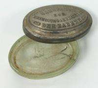 ANTIQUE GERMAN TIN GLASS TOOTH PASTE BOX CONTAINER  