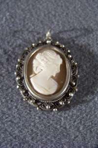 ANTIQUE STERLING SILVER CAMEO FANCY BOLD PENDANT CHARM  