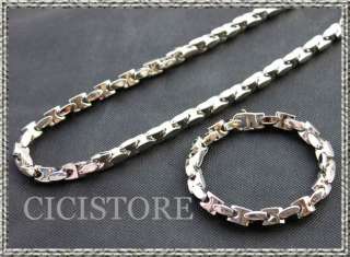 Classic Stainless Steel Men Chain Necklace Bracelet Set  