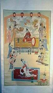 VINTAGE CHINESE SCROLL PAINTING MUSIC DRAGONS DANCERS  