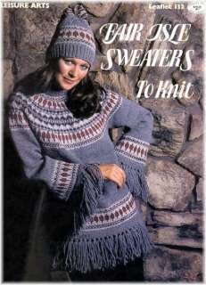 Vintage 1970s Fair Isle Sweaters Poncho Hat+  