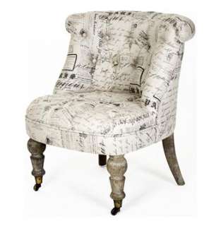 Cecile French Country Gray Literary Script Tufted Accent Chair  