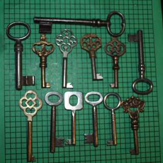 13 Old Antique Keys Germany France Ornate  