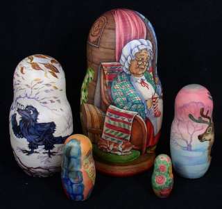 This beautiful 5 pieces set of wooden nesting doll is hand painted 