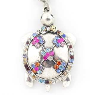 Beautiful Silver tone Full Crystal Turtle Pendant NECKLACE  