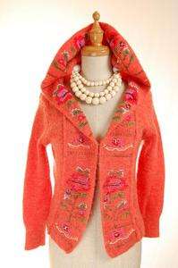 AUTH Free People Embroidered Wool Hood Cardigan Pomegran S  