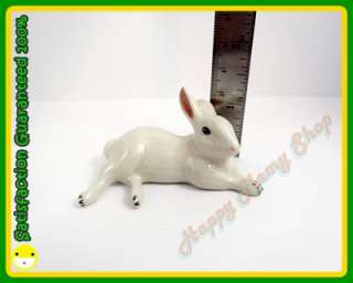 Miniature Figurine Ceramic Animal Statue White Bunny , Rabbit  