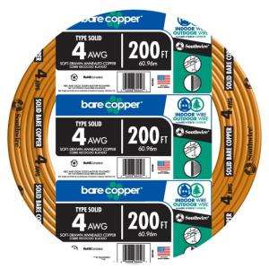   200 Ft. 4 Gauge Solid Bare Copper Cable 10644302 