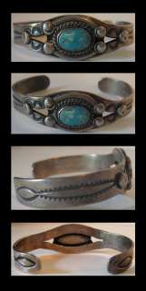 CHILDS VINTAGE NAVAJO INDIAN STERLING SILVER TURQUOISE CUFF BRACELET 