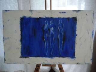 Großes Acrylbild in tollen Blautönen Handgemalt, UNIKAT in 