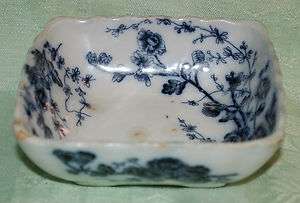   IRONSTONE CHINA SPRING PATTERN SQUARE BERRY BOWL FLOW BLUE 1900  