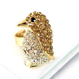   Wedding Gold Penguin Gemstone Gold plating Diamante Adjustable Ring