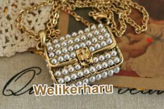 Hot sale Gold Chain full Pearls Purse Hand Bag Necklace  
