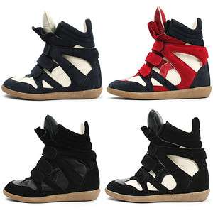 Womens Black High Top Strap Sneakers Shoes US 5~8 / Ladies Velcro 