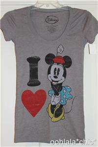 DISNEY I Heart Minnie Mouse Gray T Shirt Tee Top NWT  