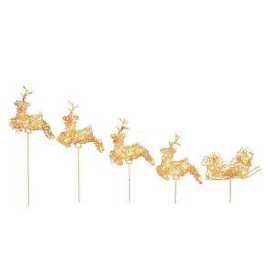 Home Accents Holiday 10 In. 100 Light Gold Grapevine 4 Deer and Sleigh 