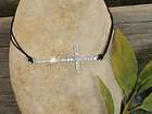 Cross Necklace Silvertone Crystal Adjustable Black Cord