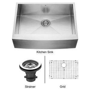  Single Bowl Farmhouse Stainless Steel Kitchen Sink, Grid and Strainer